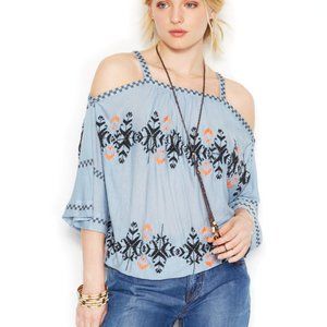 Free People Off The Shoulder Embroidered Peasant Top